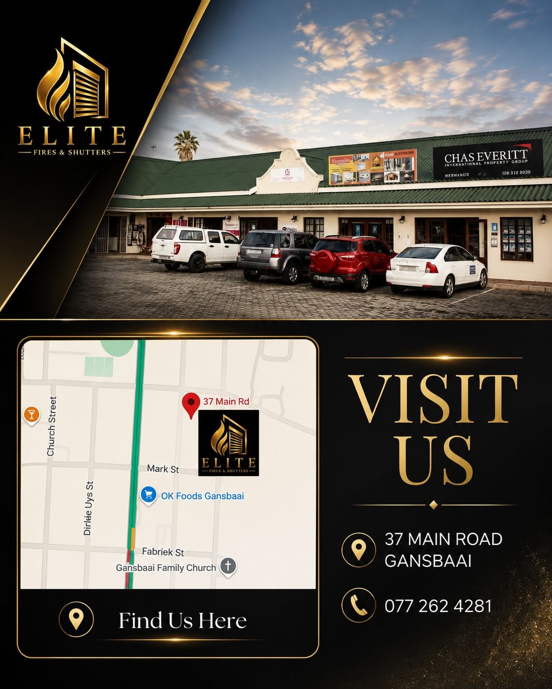 Elite Fires and Shutters location at Christo Centre in Gansbaai