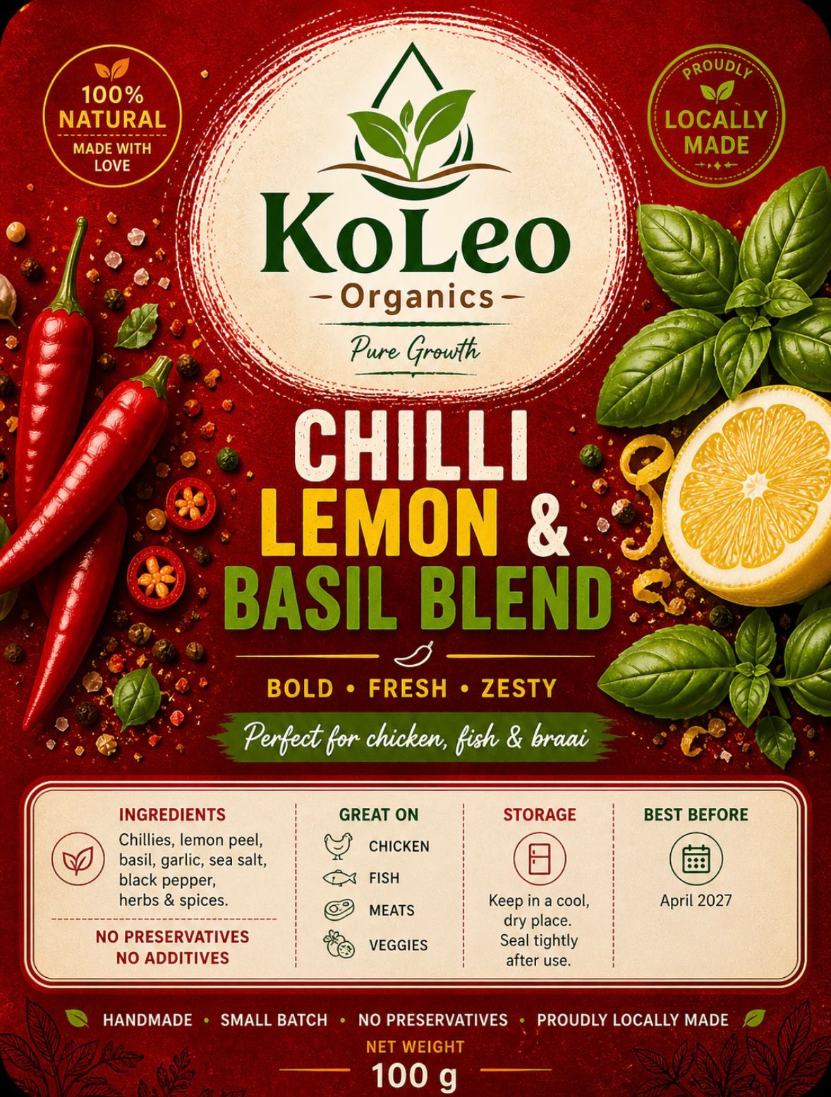 KoLeo Organics chilli lemon and basil blend